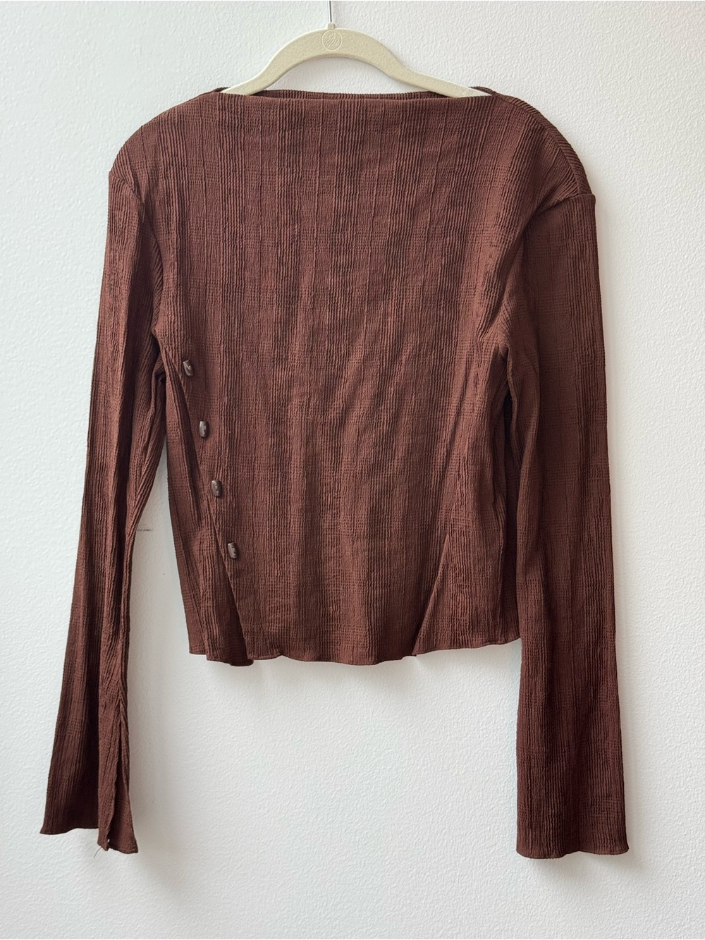 & Other Stories Brown Textured Long-Sleeve Button Side Top